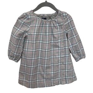 Baby Gap Plaid long sleeve cotton dress, gray pink, size 12-18 months